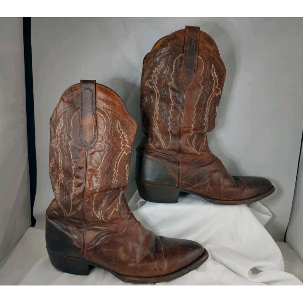 JB Dillon Cowboy Boots Size 9 EE Distressed Goat Leather Round Toe JBM3205